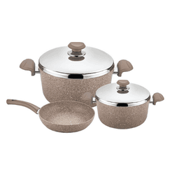  OMS Non Stick Granite Cookware Set of 5 Pcs (S/S Lids) Brown  image 0
