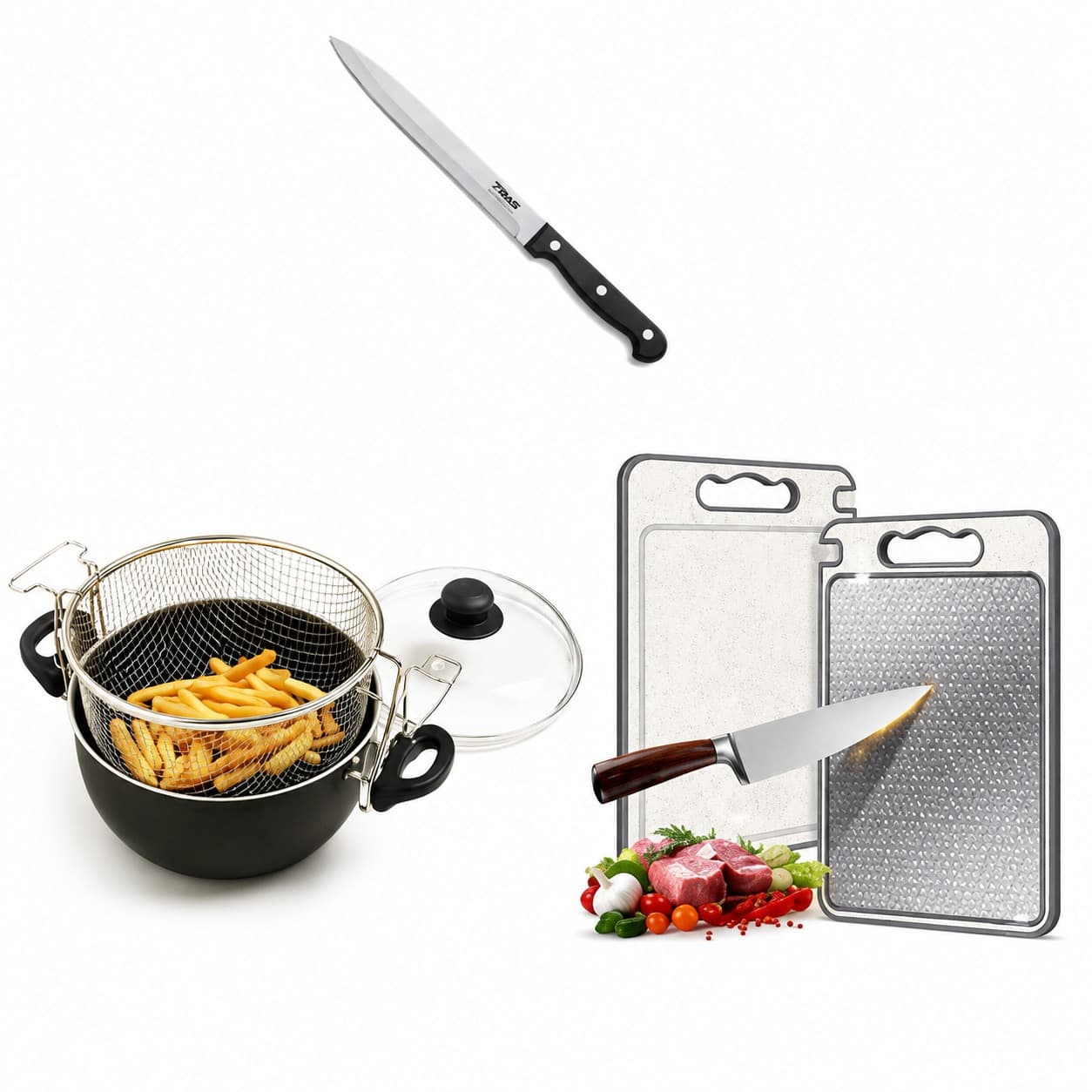Frying Pan with Rack + Cutting Board + Free Knife Gift