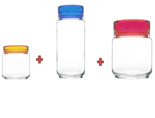 Bundle Of Luminarc Jar (0.5Lt , 0.75 Lt , 1.0Lt) Assorted Colors