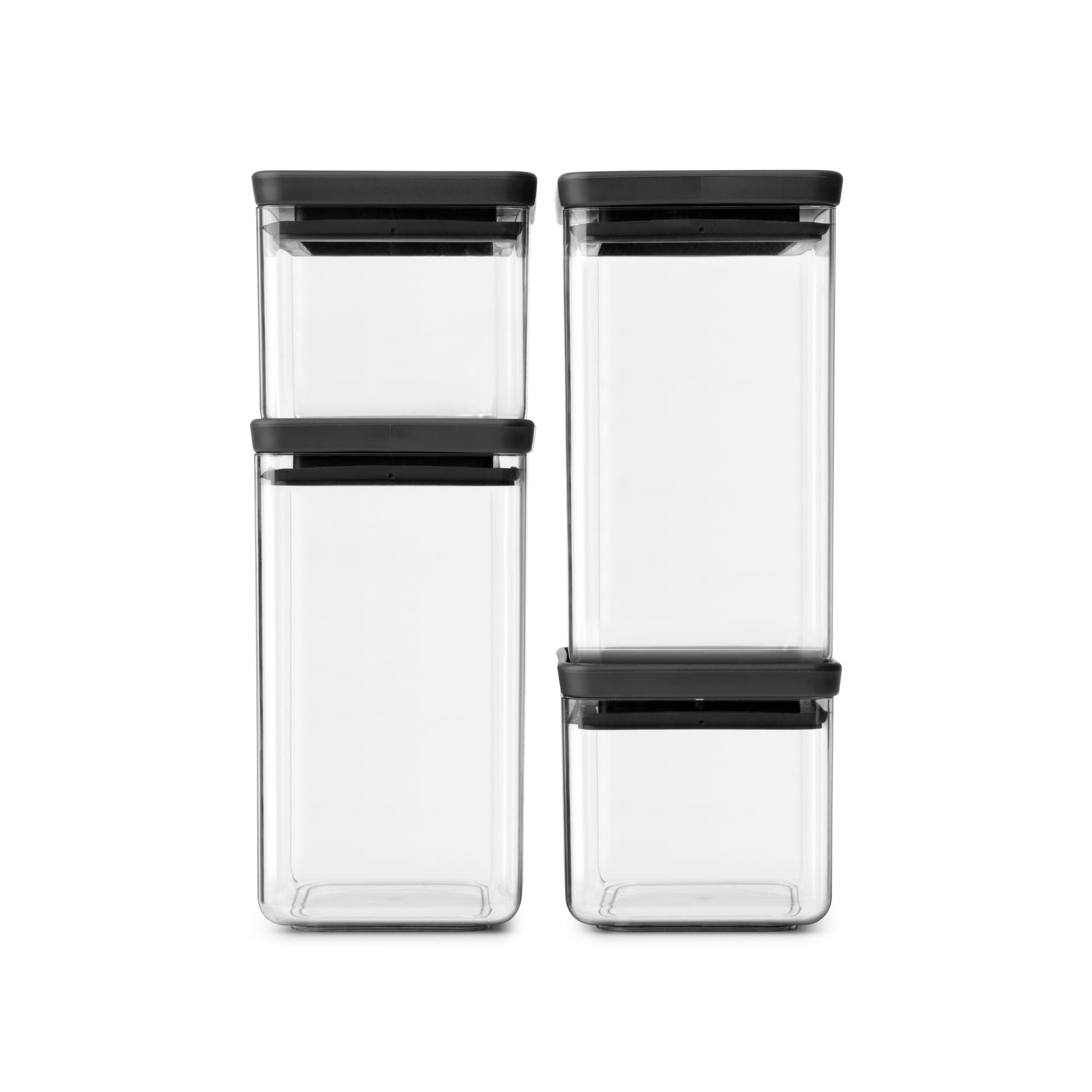 Brabantia Square Canister Set of 4, 2 x 0.7 × 2 x 1.6 L - Dark Grey