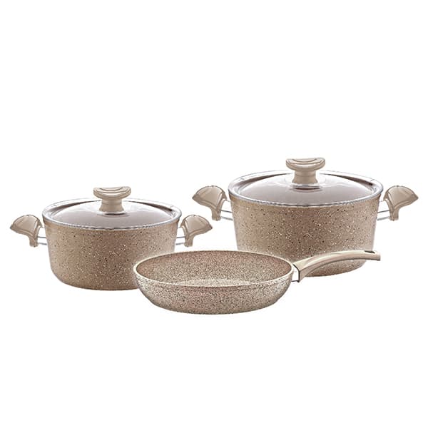 OMS Non Stick Granite Cookware Set of 5 Pcs Brown
