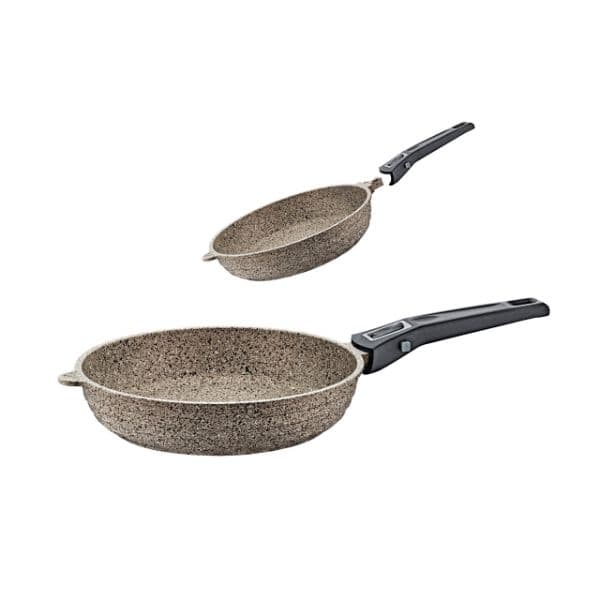 OMS Granite Fry Pan Set of 2 with Removable Handle Beige