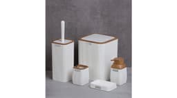 Okyanus Stripe Square Bathroom Set (5 pcs) White/Wooden image 0