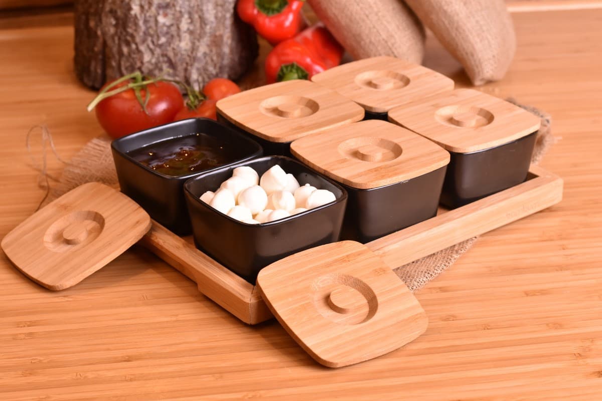 OMS Elisa 13 Pcs Breakfast White Set With Bamboo Lid