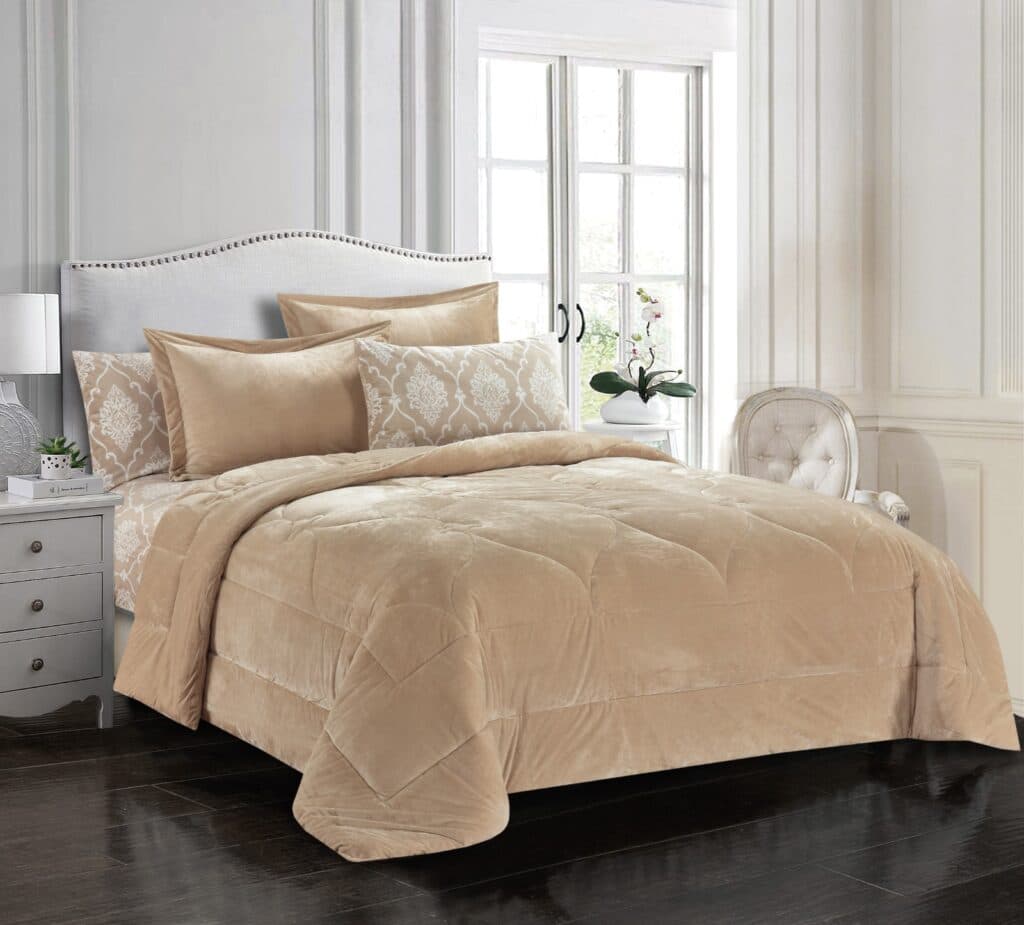 Cannon (k) Plain Flannel W/Prtd Sheet Comf 6Pc Ibeige