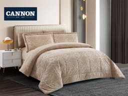 Cannon (T) Flannel Strp W/Jacquard & Sherpa Comf 4pc Ibeige image 0