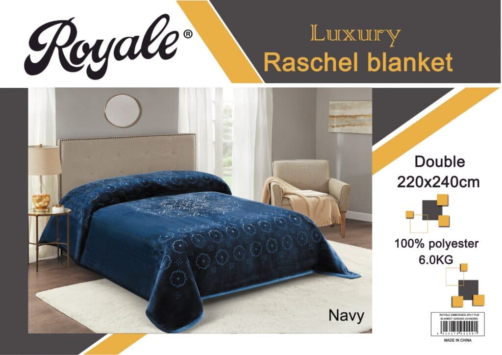 Royale Embossed 2ply Plain Blanket 160×220 Navy