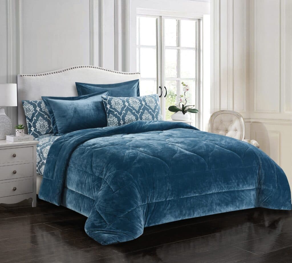 Cannon (k) Plain Flannel W/Prtd Sheet Comf 6Pc Blue