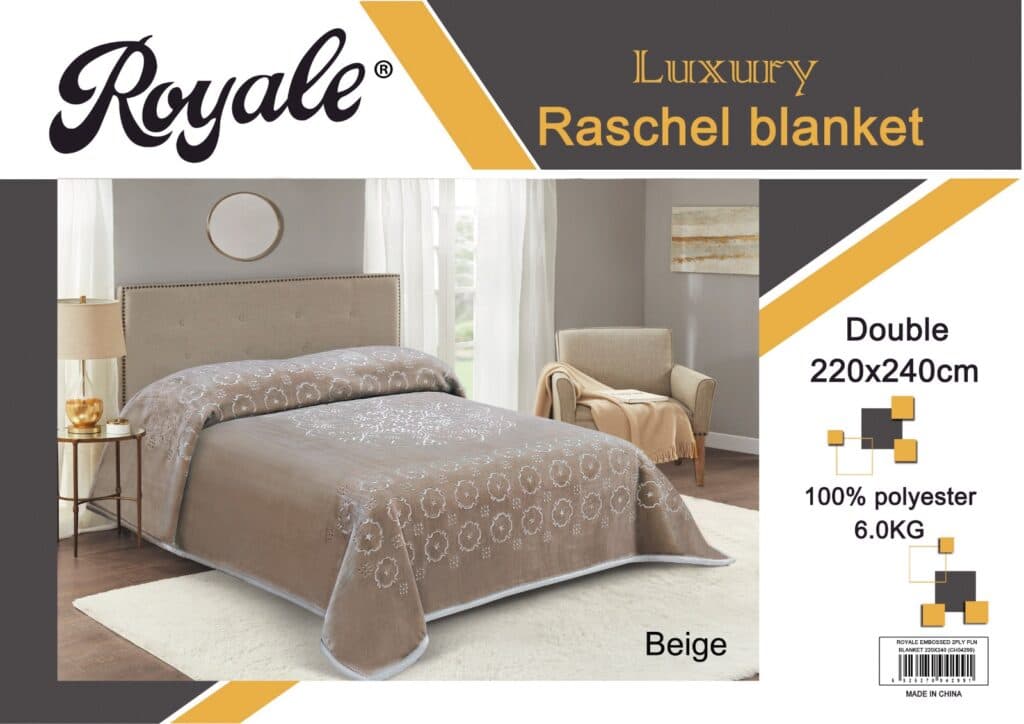 Royale Embossed 2Ply Plain Blanket 240×220 Beige