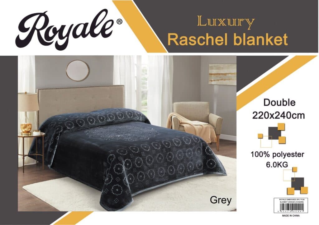 Royale Embossed 2ply Plain Blanket 160×220 Grey