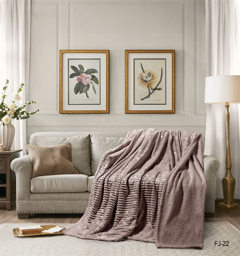 Cannon Flannel Stripe W/Jacq & Sherpa Blanket 240×220 Beige