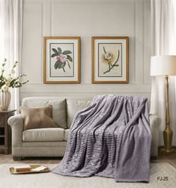 Cannon Flannel Stripe W/Jacq & Sherpa Blanket 240×220 Grey image 0