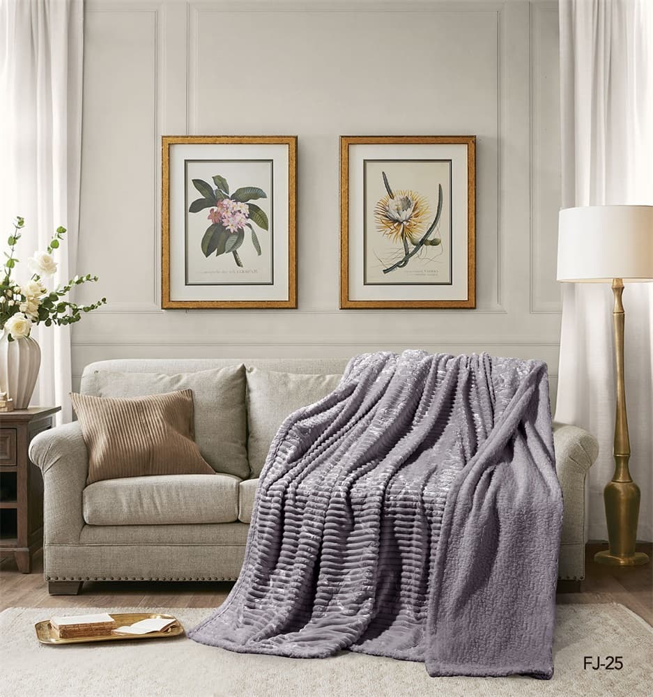 Cannon Flannel Stripe W/Jacq & Sherpa Blanket 240×220 Grey
