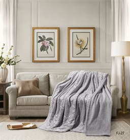 Cannon Flannel Stripe W/jacq & Sherpa Blanket 180×240 I Grey image 0