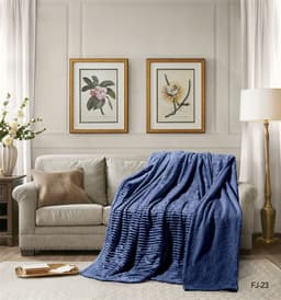 Cannon Flannel Stripe W/Jacq & Sherpa Blanket 180×240 Blue image 0