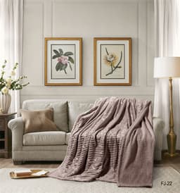 Cannon Flannel Stripe W/jacq & Sherpa Blanket 180×240 Beige image 0
