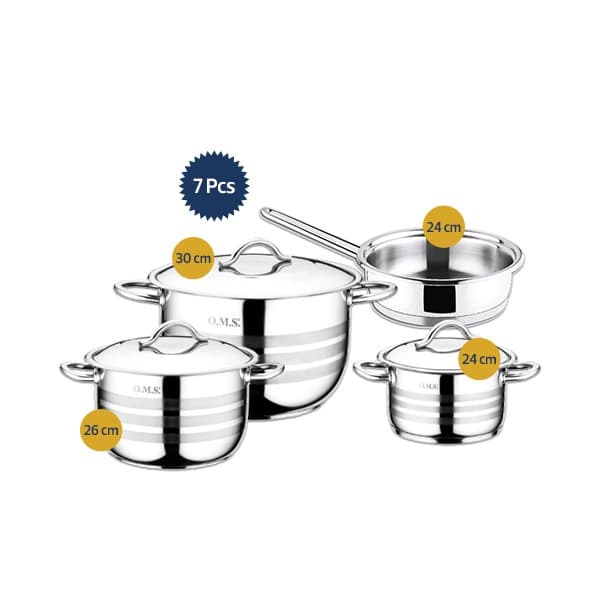 OMS Stainless Steel 18/10 Cookware Set of 7 Pcs